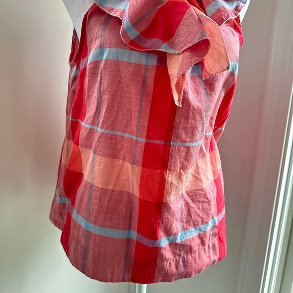 Isabella Sinclair Anthro Andover Cottage Camp Red Plaid Blouse Medium - Picture 5 of 11